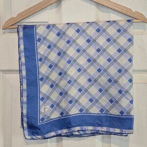 Vintage Echo Silk Scarf Blue Plaid 100% Silk Luxury Coastal Classic Academia